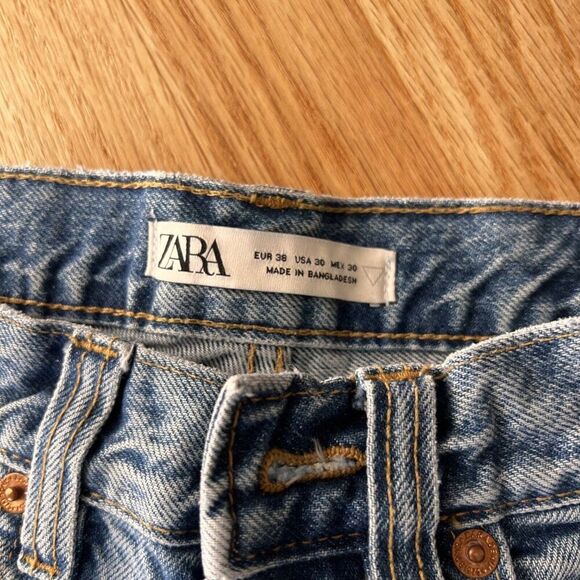 ZARA Men's Jeans Size 30 Straight‎ Fit Distressed light wash Blue Denim casual - Picture 3 of 7